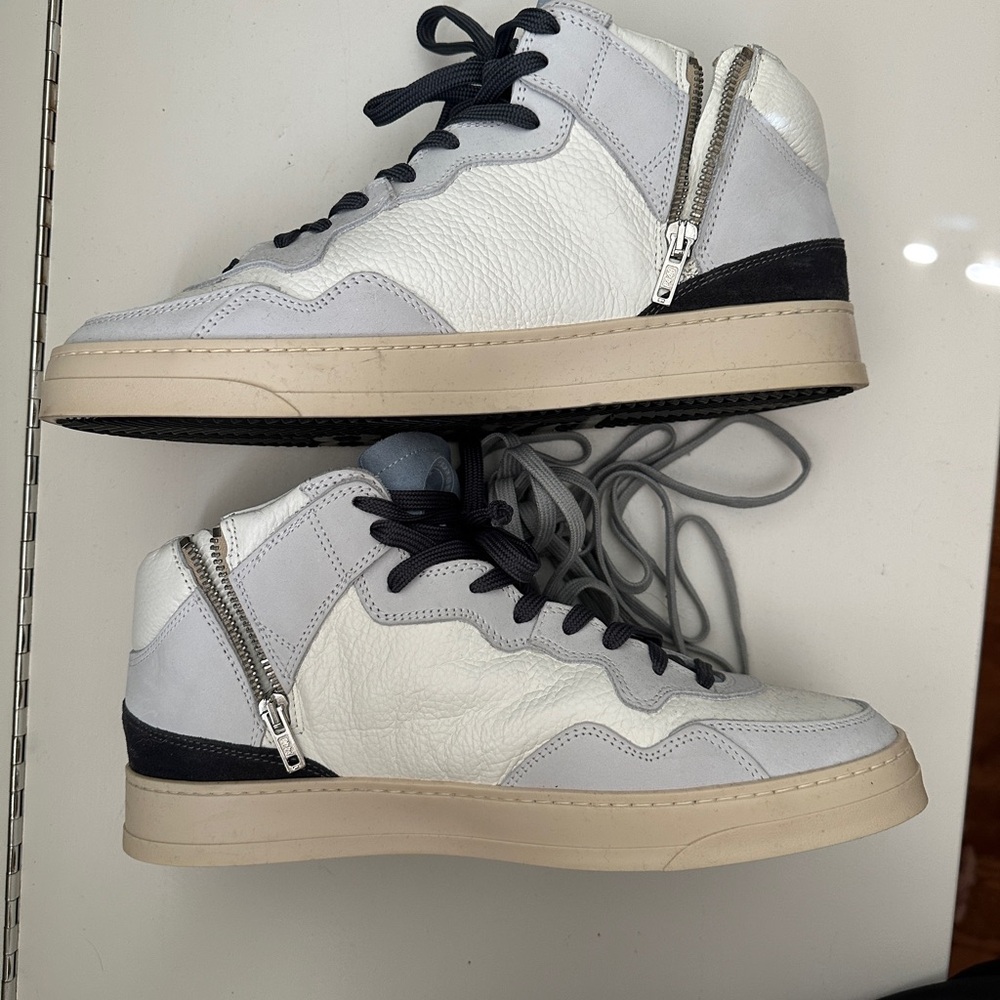Brand New WOT P448 White and Black High-Top Sneakers with Zipper